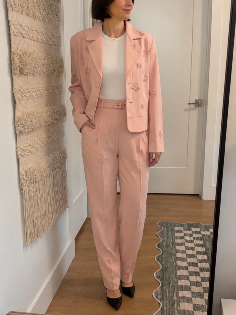 Vintage 1990s Together Blush Pink Butterfly Embroidered Pant Suit Set